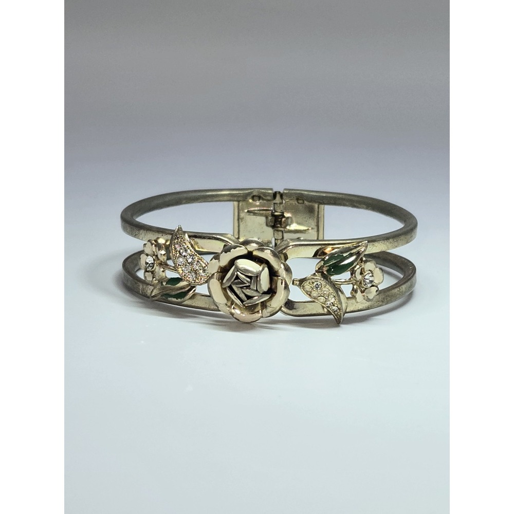 Vintage‎ Goldtone 1970s Rose Clamper Bracelet 7"